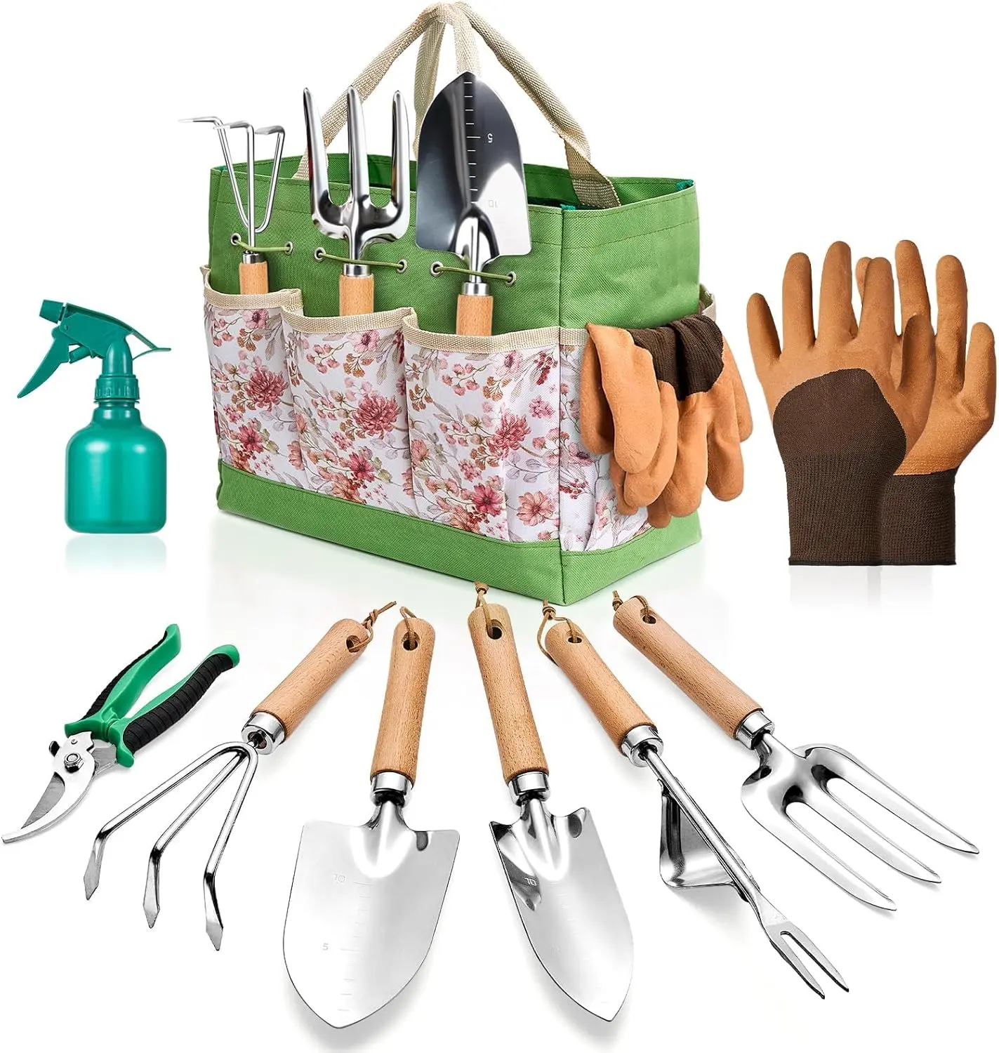 Gardening Tools 9Packs Garden Tools Set with Heavy-Duty Stainless Steel Hand Tools, Durable Storage Bag & Anti-Slip Rubber Gloves, Ideal Gardening Gifts for Women Men