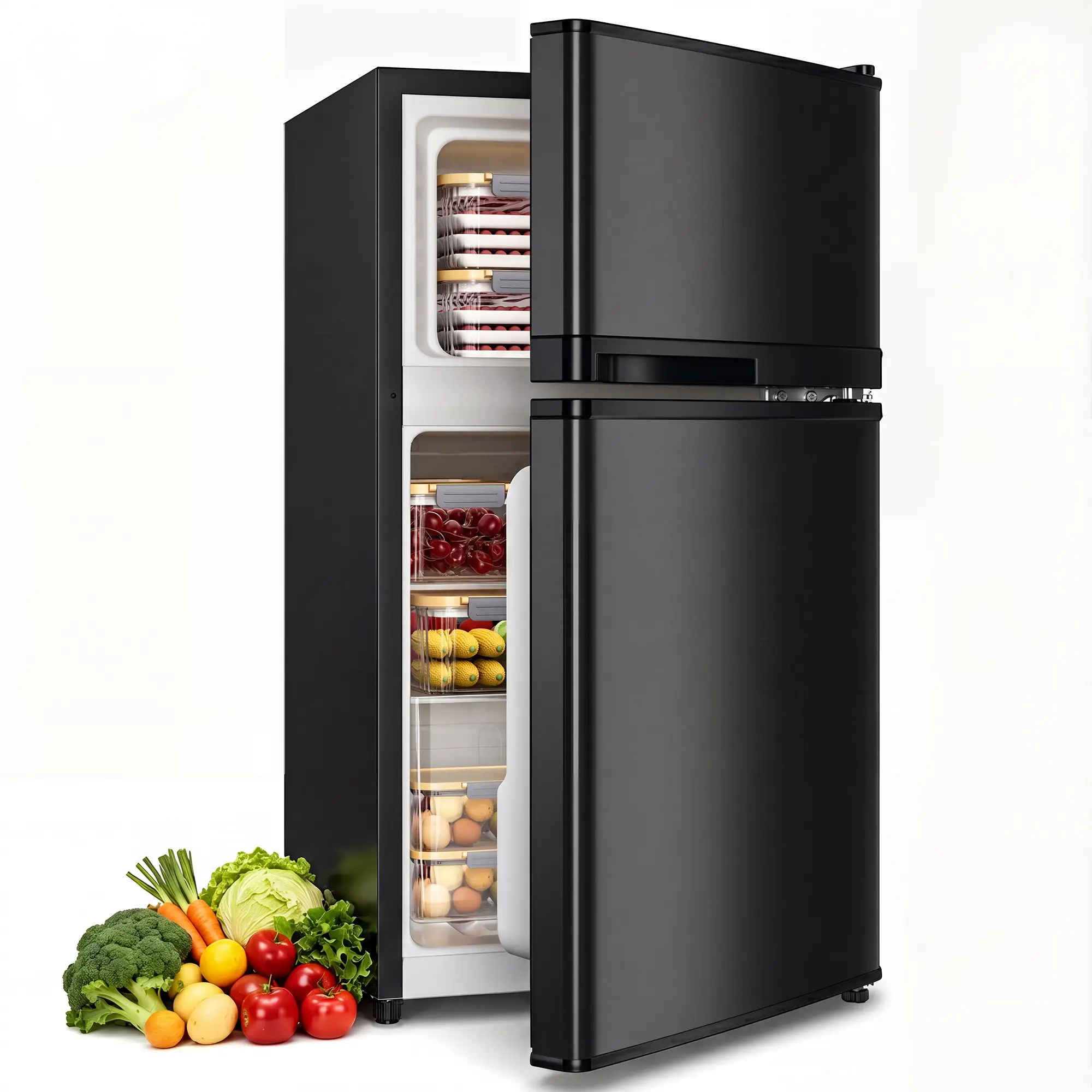 Manastin 3.55 Cu.Ft Mini Fridge with Freezer, 2-Door Small Refrigerator with Adjustable Thermostat, Quiet Mini Refrigerator for Bedroom, Dorm & Office