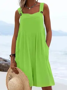 Women's Plus Size Casual Fashion Womenswear Spring Wide Leg Shorts, Loose Fit Belted Overall Pants with Button Pockets, 10 Colors Available