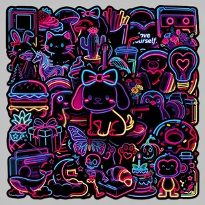 50pcs cute neon cartoon stickers diy handbook scooter car helmet personality trend stickers Sticker Decals