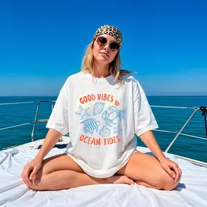 ® Good Vibes and Ocean Tides T-Shirt, Sea Life Beach Vacation Shirt, Nautical Crab and Starfish Tshirt Tropical Summer Outfit