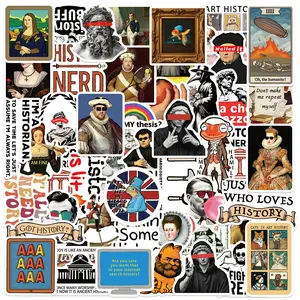50-piece Cartoon Fun History Series Doodle Stickers for DIY Decoration (Guitars, Phone Cases, Cups) - Waterproof & Removable PVC Stickers for Kids
