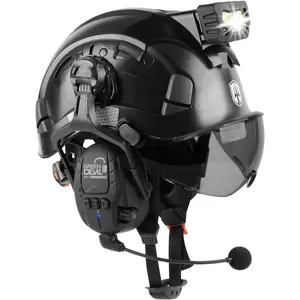 5-in-1 Vented Hard Hat with Visor, Bluetooth Ear Muffs and Headlamp for Industrial Construction, Forestry | Sports & Outdoor Work Hardhat