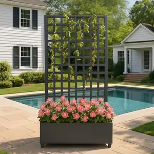 Galvanized Metal Planter Box with Trellis & Wheels, Raised Garden Bed with Drainage for Climbing Plants, 35x15.7x72 in