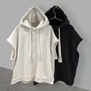 Aesthetic Raw Hem Oversized Hooded Vest Streetwear