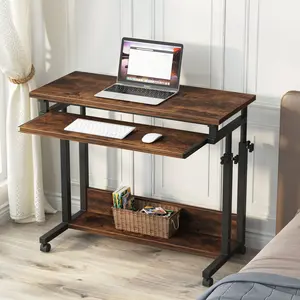 LITTLE TREE Portable Desk for Sofa and Bed, Height Adjustable Laptop Table Small Standing Desk Rolling Computer Cart with Keyboard Tray on Wheels for Home Office