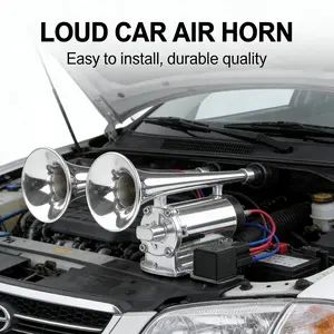 Super Loud 130DB 12V Air Horn, Universal Chrome Dual Trumpet Horn Kit with Compressor for Car Truck ATV