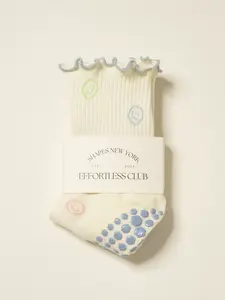 Shapes Studio effortless club Crew Calf Grip Socks, Cutest Fruits Pilates Socks, Non-Slip Socks, Barre Yoga Fitness, Smiley Face