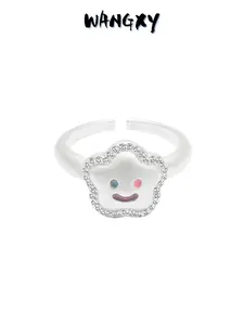 WANGXY Smiling Face Rainbow Color Zircon Ring for Women Cute Simple Balloon Dog Opening Adjustable Ring