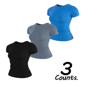 Women's Solid Round Neck Sports Tee Breathable Quick Drying Yoga Clothing Short Sleeve Fitness Top Outdoor Running Sports Top - Athletic Shirts