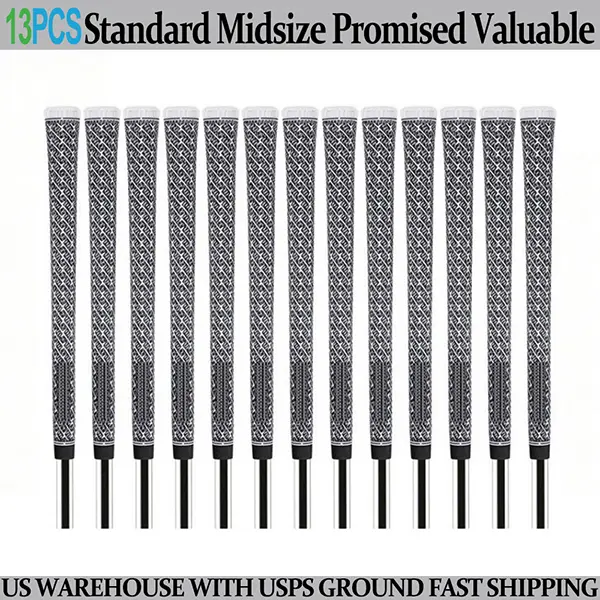 Golf Club Grips for Adults, Set of 13, Full Cord Natural Rubber with Z-Tex Pattern, All-Weather Anti-Slip, Standard/Midsize, 13 Pieces, All Weather Grip Golf Club Parts, All Conditions, Deep Z-Shaped Texture