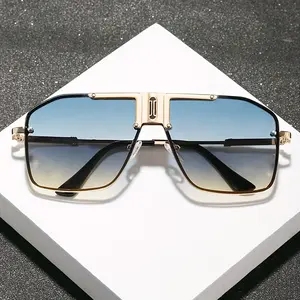 Men's Oversized Square Gradient Sunglasses, 1-Piece Zinc Alloy Frame with Golden-Tone Accents, Polarized 139mm Polycarbonate Lenses, Streetwear Accessories for Adults' Casual Attire