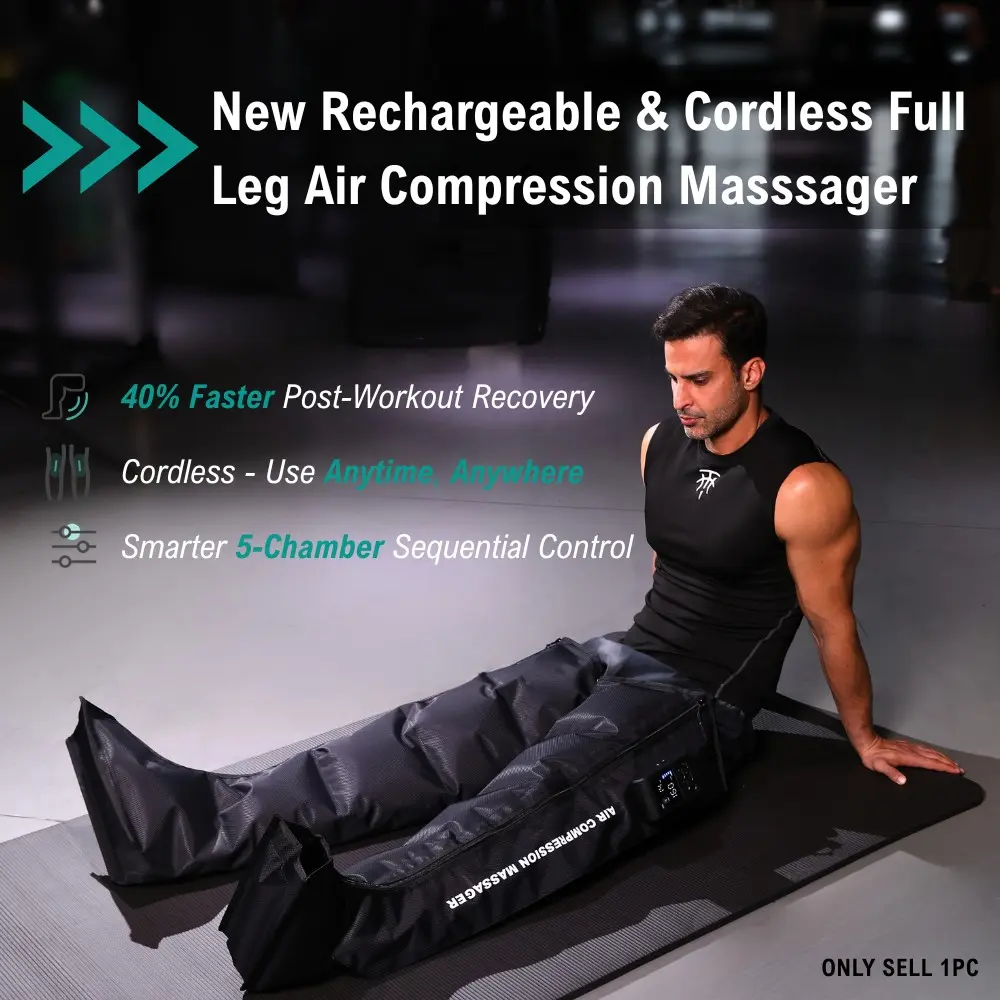 New Rechargeable & Cordless Full Leg Air Compression Massager, Portable Muscle Massagers, Body Care Machine, Sequential Compression Therapy for Circulation, Pain Relief & Muscle Recovery with Multiple Modes, Intensities & Timer