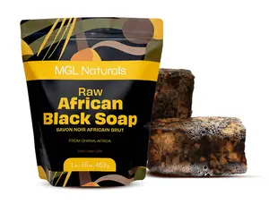 MGL Naturals Raw African Black Soap 1 lb - All-Natural Organic Soap with Shea Butter for Deep Cleansing Exfoliating & Moisturizing Skin Care Vegan & Botanical Ingredients