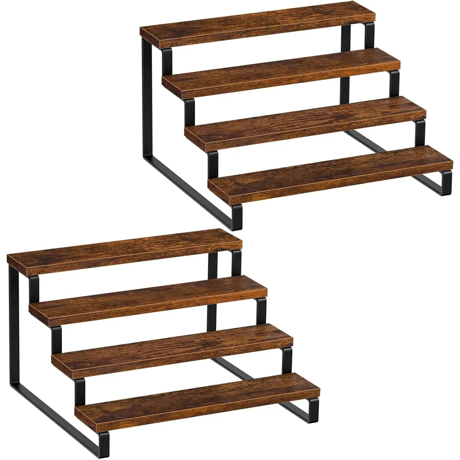 4 Tier  Rack, Set of 2 Wooden  Rack for Countertop, Kitchen Counter Storage Shelves Cupcake Stand Holder Display Stand, Rustic Brown