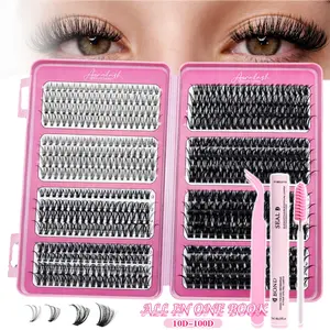DIY Lash Extension Kit, Cosmetic Eyelash Extension, 10D/20D/30D/40D/50D/60D Mixed D Curl Lash Clusters, Includes Gentle Lash Glue, Tweezers & Lash Brush, Easy at Home Application, Beginner Friendly, Natural & Fluffy Look, Long Lasting