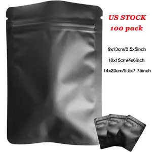 SJPACK 100 Pack Matte Black Mylar Flat Bags - 3.5x5 4x6 5.5x7.75 Inch Resealable Smell Proof Foil Zipper Food Pouches - oz Sealable Flat Packaging Sample Pouch Bag