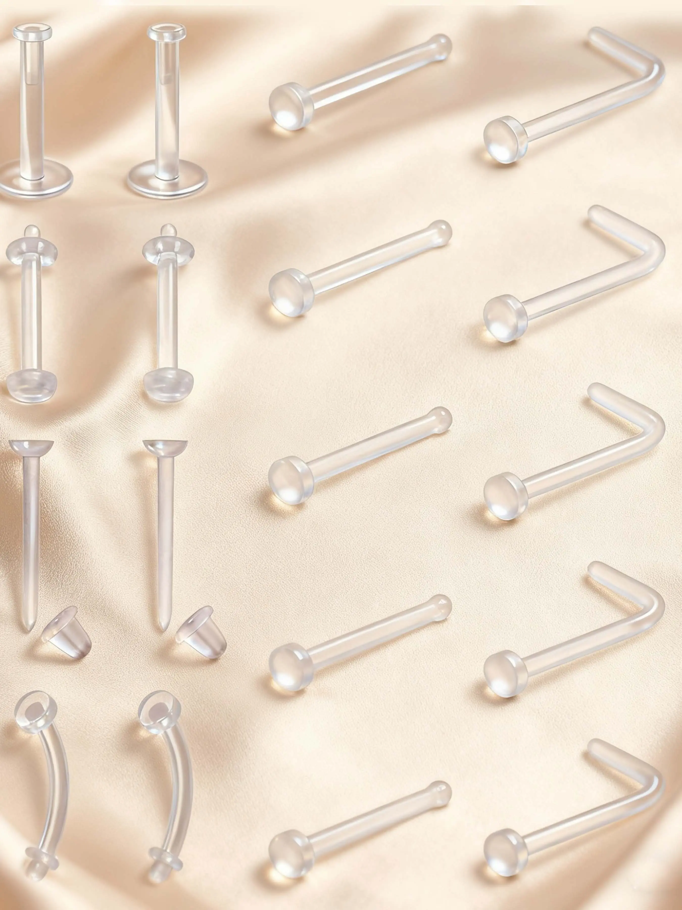 18pcs Clear Nose Studs and Rings, Nose Rings Set | Plastic Nose Piercing Retainers, Nose Ring Spacers, Septum Keepers, Lip Rings, Earrings, Nose Disc, Nose Ring Jewelry, Body Piercing Jewelry