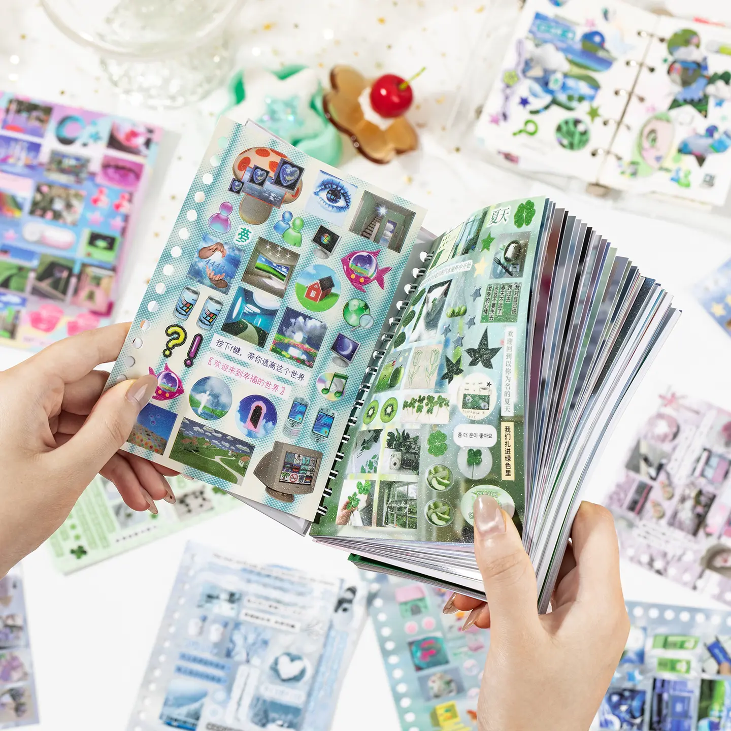 30 Sheets/Book Spiral Sticker Book, Copper Paper Material, Time Rewind Series Retro Theme Scrapbooking Ephemera Stationery, Floral Pattern Sticker Bottle Decoration Stickers, DIY Stickers, Scrapbook Accessories, Scrapbooking Supplies