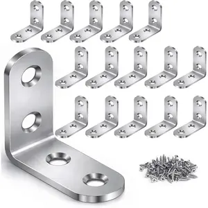 16 count Stainless Steel L Brackets with 64 Screws, 90  Right Angle Corner Brace Set, Metal Corner Brackets for  Shelves, Cabinets, Chairs, Tables, Dressers and Furniture.