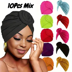 10Pcs/Pack African Indian style hair tie hat, women's novel headscarf, ethnic retro style color knotted elastic loose hair tie strap