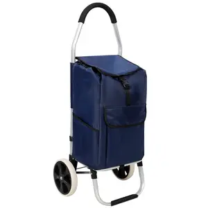 Shopping Trolley with Wheels,Trolley Black Foldable Shopping Cart,Removable Shopping Oxford Waterproof Bag,Blue