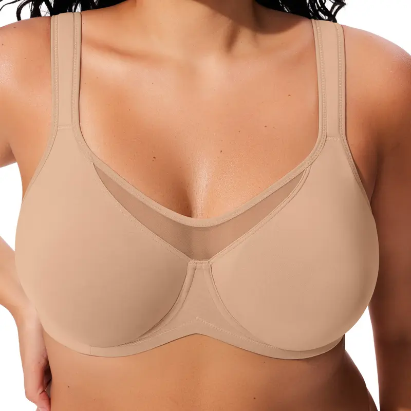 Vertvie Minimizer Bra Plus Size Underwire  Full Coverage Supportive Non-padded Unpadded Smoothing Wide Strap the Security-Blanket Comfort Bra for Big Busted Women Unlined T-shirt Bra