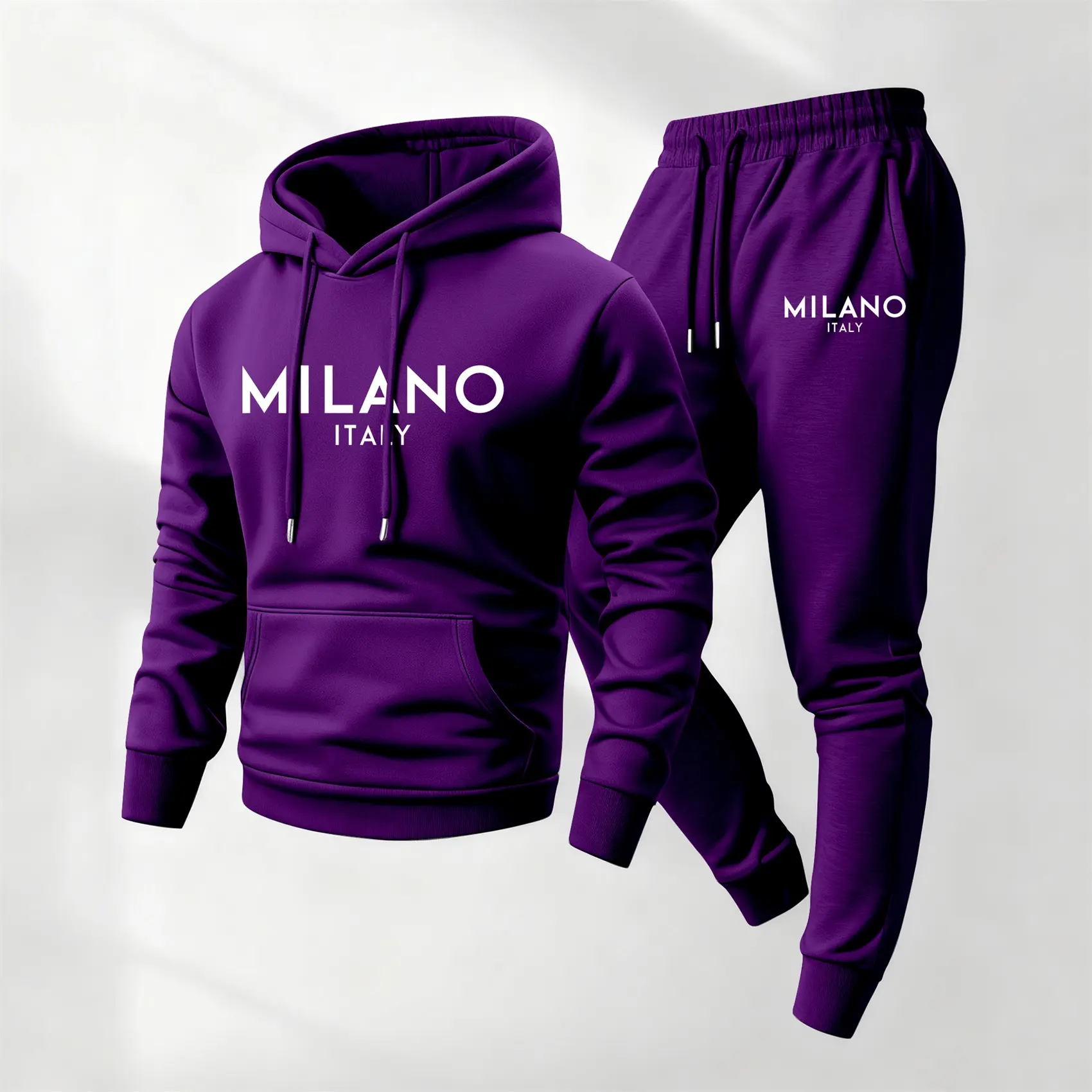 Men's Fitted 2-Piece Textured Knitted Sweatsuit Set - Full-Zip Hoodie & Drawstring Sweatpants for Casual Daily Wear, Workout | Mensfashion, Textured Sweatsuit, Men's 2 Piece Sets, Workout Running Clothes, Long Sleeve, Drawstring Pants, Knit Fabric, Casual