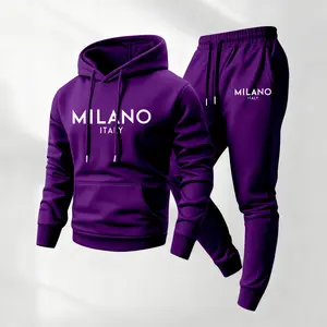 Men's Milano Printed Hoodie and Drawstring Sweatpants Set, Menswear, Casual Athletic Long Sleeve Hooded Jacket & Trousers for Fall & Winter, Men's Clothing for Daily Wear, Sportswear Indoor Outdoor, Tracksuit, Athleisure Summer Clothes
