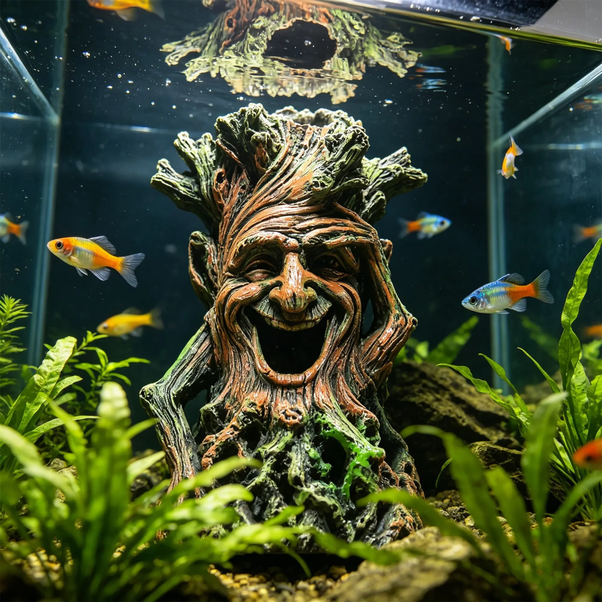 Fish Tank Decorative Wooden Figure, Realistic Smiling Tree Root, Creative Resin Aquarium Ornament, Fish and Shrimp Hideout, Fish Tank Decorations