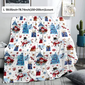 Christmas Soft Flannel Blanket, Cute Gingerbread Man Design, Cozy Bed Throw for Home Decor, Perfect Gift for Friends & Family