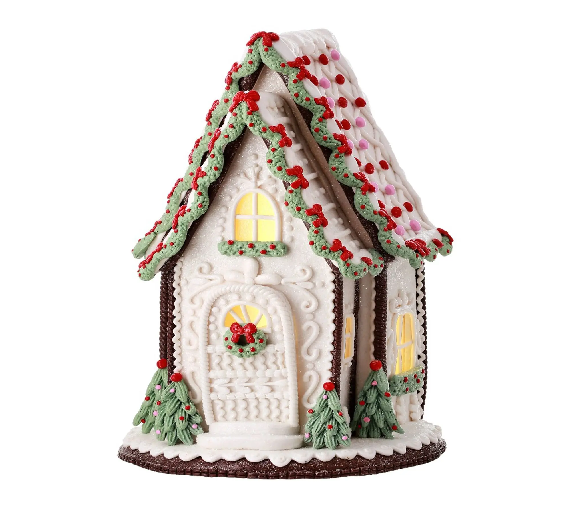 RC Home Decor-13" White Gingerbread House with LED Lights