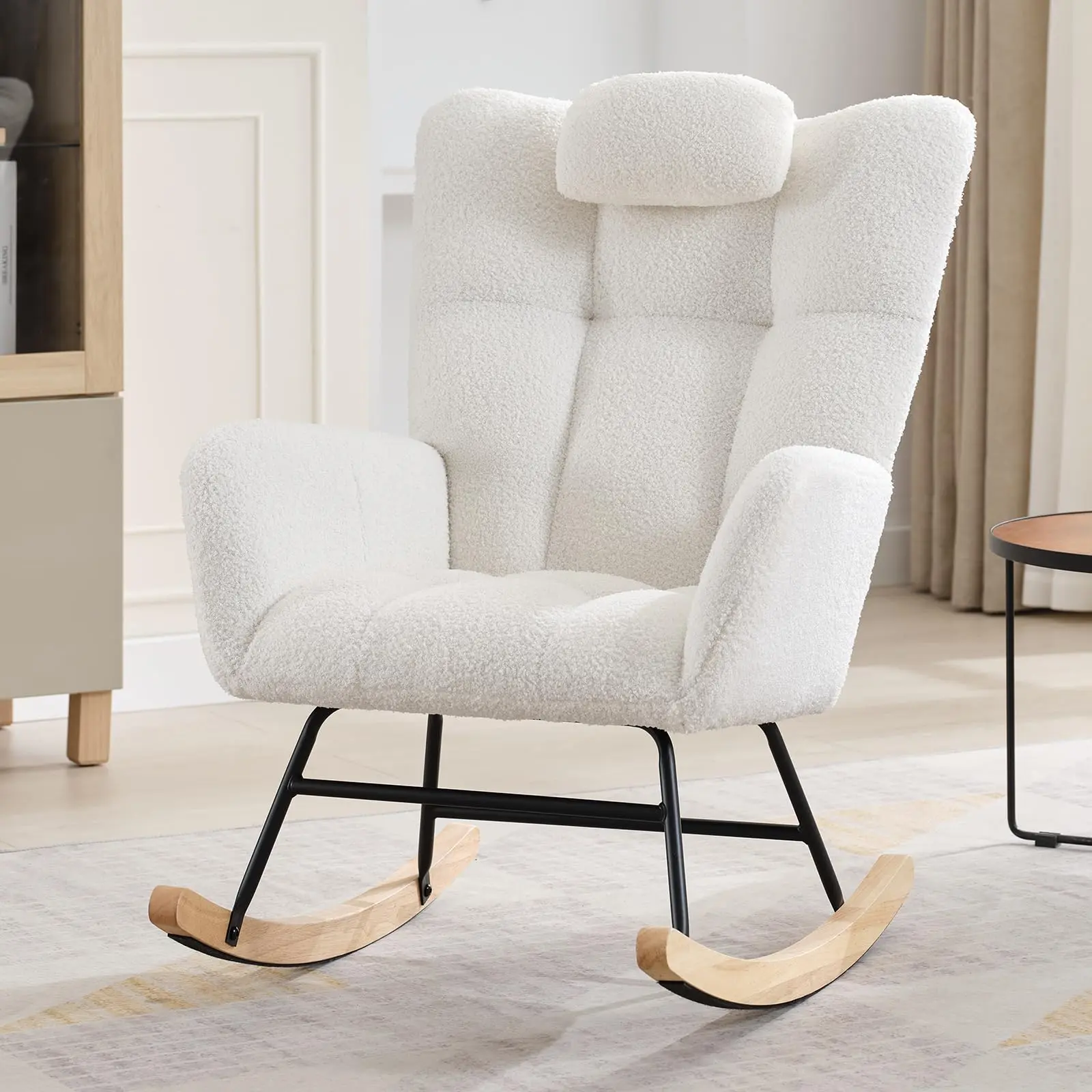 Garvee Teddy Fleece Nursery Rocking Chair,Upholstered Baby Glider Rocker with Soft Seat and High Backrest,Modern 300 Lbs Weight Capacity Accent Recliner for Living Room, Bedroom