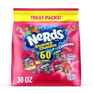 NERDS Gummy Clusters, Candy Treat Packs, Rainbow, Crunchy and Gummy, 30 oz (60 ct)