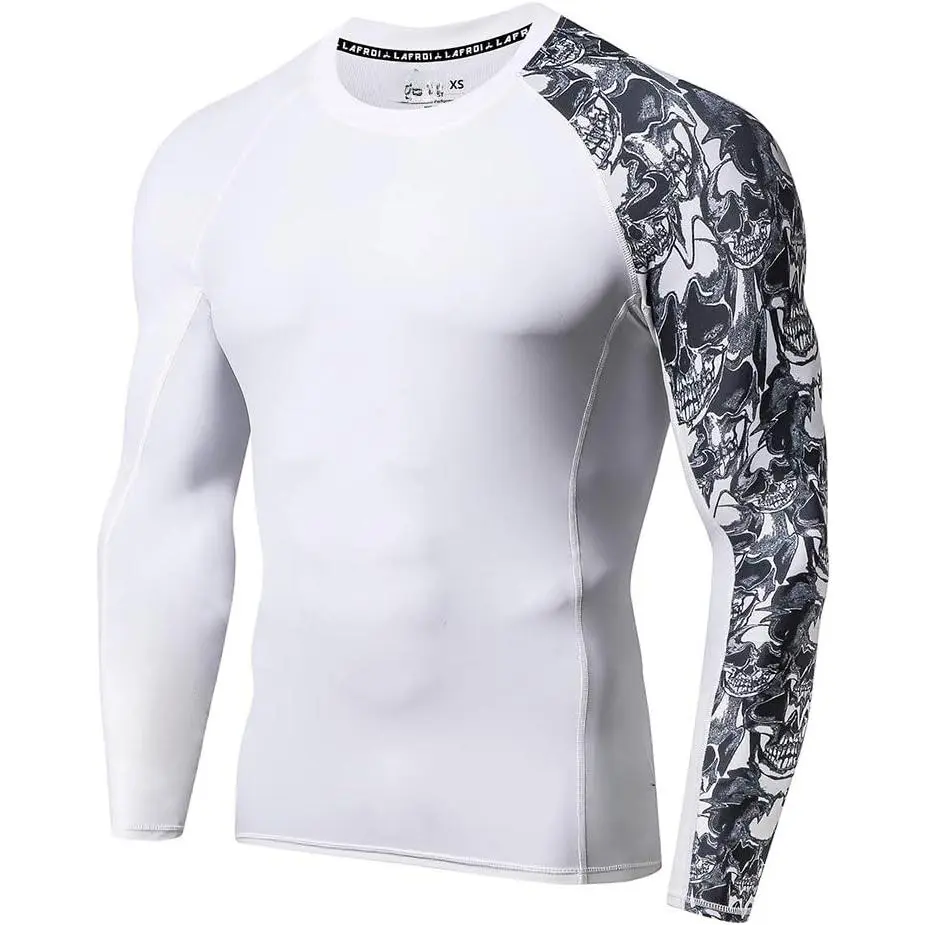Male Full-Length Skin-Tight UPF 50+ Compression Fabric Long Sleeve Baselayer Rash Guard, Swimming
