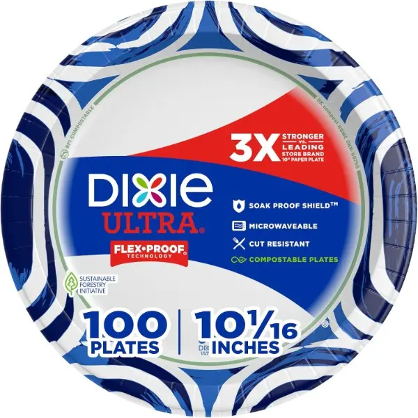 Large Paper Plates, 10 Inch, 100 Count, 3X Stronger*, Heavy Duty, Microwave-Safe, Soak-Proof, Cut Resistant, Disposable Plates For Heavy, Messy Meals
