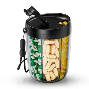 Large Black Pill Dispenser 6 Compartments Portable Anti-Mix BPA-Free Travel Organizer for Medications Vitamins Supplements Easy Wide Opening Healthcare Aid