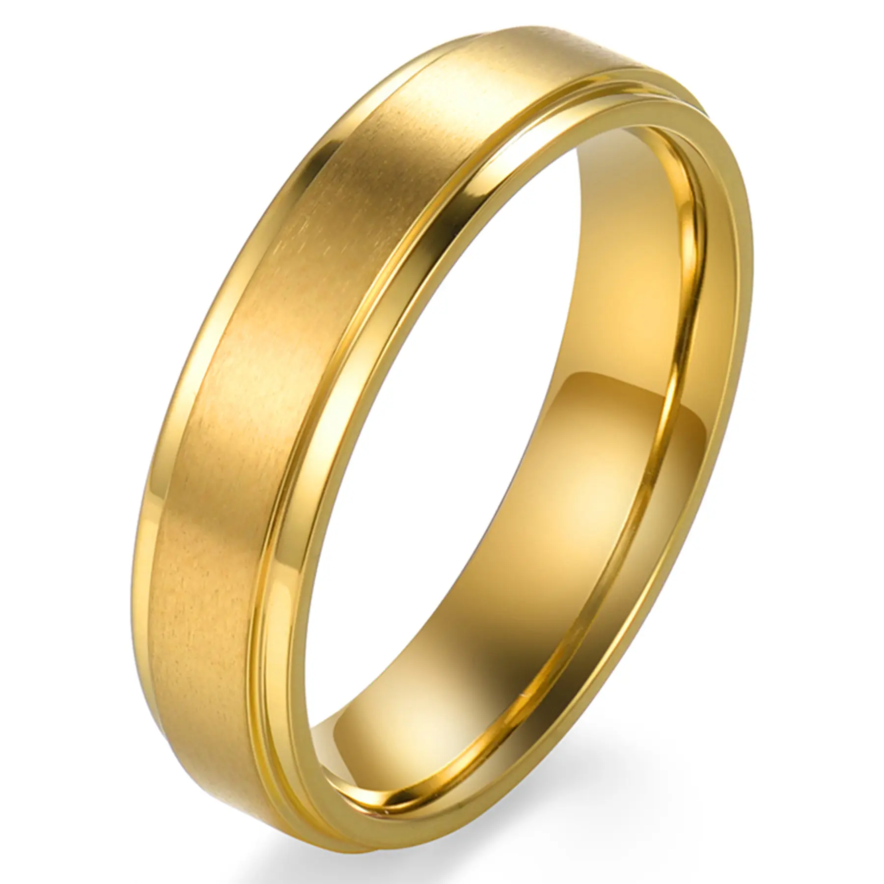 OIDEA Men's Gold-Tone Statement Ring, 6mm Brushed Titanium Wedding Band with Beveled Edge, Hypoallergenic & Engravable, Gold-Tone Statement Rings, Titanio Rings