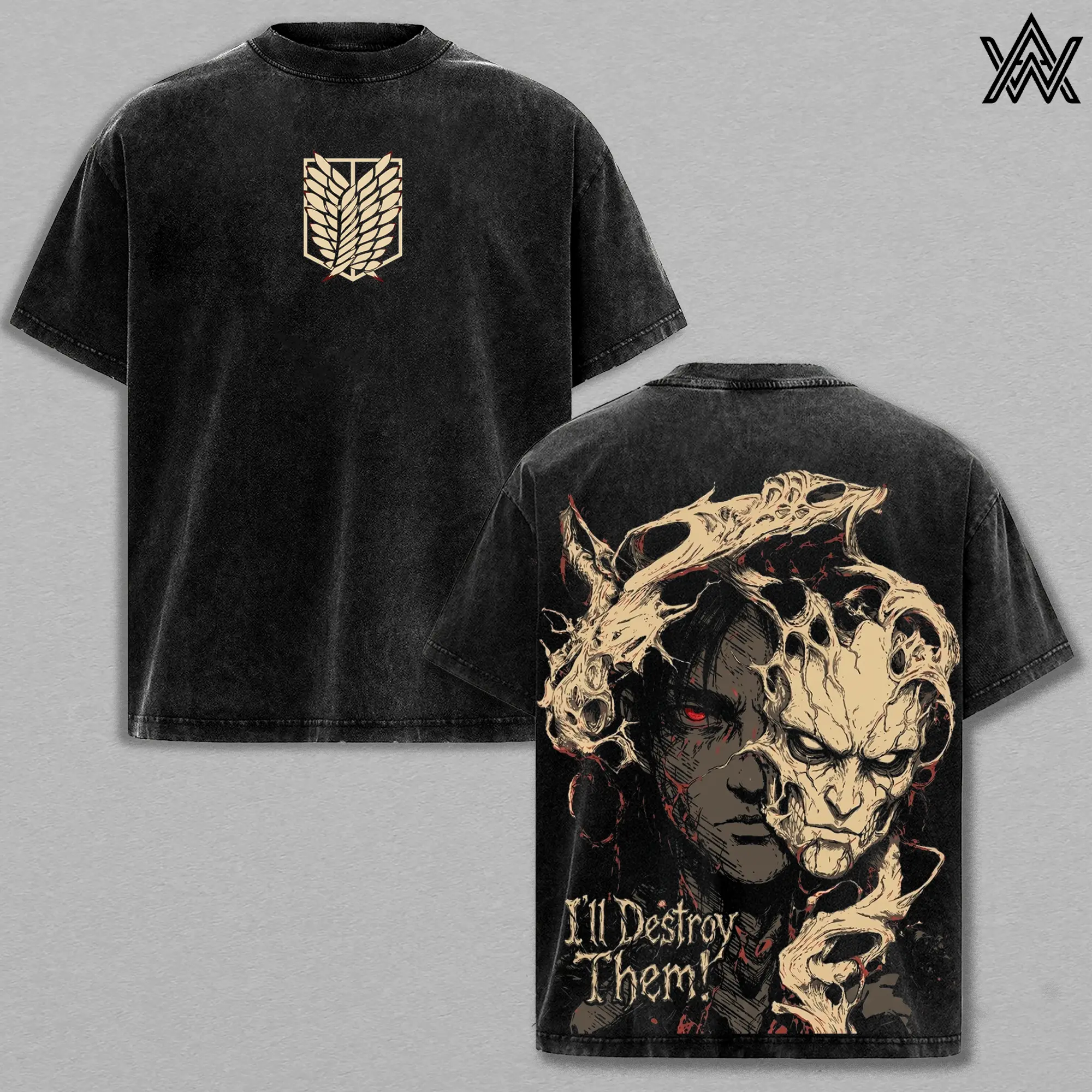 Eren Yeager Tee Washed – Attack on Titan Washed Anime Manga T-Shirt, Vintage Washed Titan Freedom Seeker Graphic Tee, Unisex Oversized Streetwear Shirt, Attack Titan Fury Anime Aesthetic Tee, Gift for AOT Fans