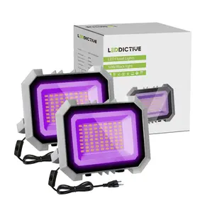 LEDdictive 50W LED Black Lights 2 Pack, IP65 Waterproof, Glow in The Dark, 6.7Ft Cord, Ideal for Halloween, Body Paint, Fluorescent Poster, Neon Glow
