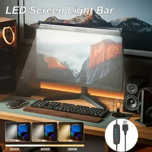 Three Color LED Desk Lamp, USB Computer Lamp with Button Control, Adjustable Brightness, No Screen Glare, Ideal for Home Office, Monitor Light