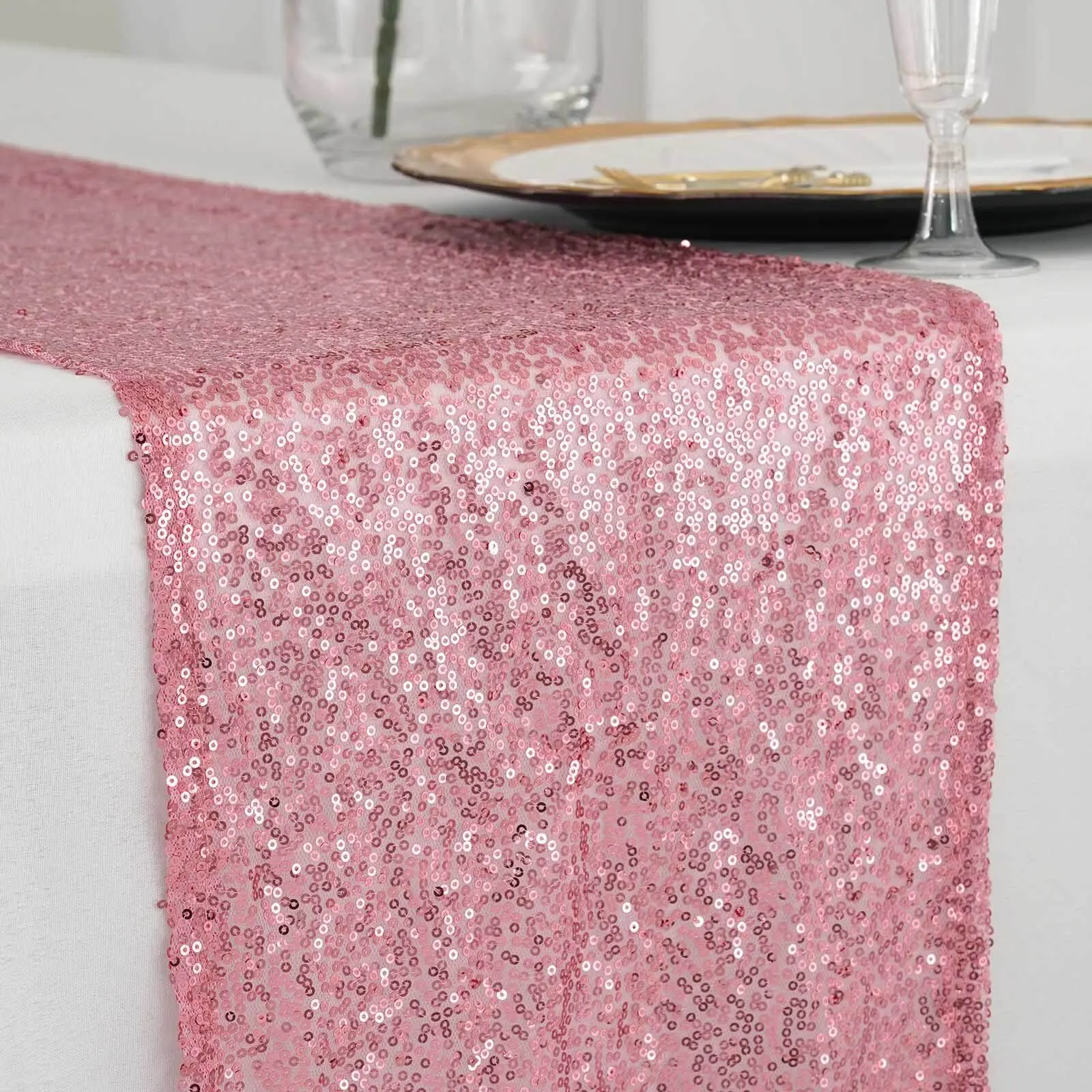 Pink Sequin Table Runner, 12"x108" Glittering Design - Ideal for Banquet, Event, Party, Wedding Kitchen Linens