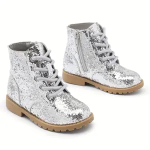 Girls Sparkling Pink PU Upper TPR Sole Side Zipper Lace-Up Closure Shimmering Party Boots for Toddlers to Big Kids Durable Dance Casual Wear Suede Square Toe Knee High Heels Men's Wide Slip-On Loafers with Arch Support Women's Western Cowboy Boots with Em