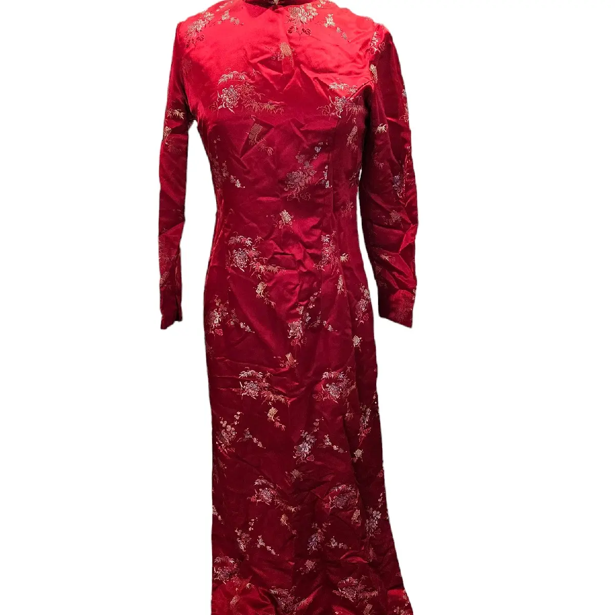 Traditional Red Wedding Dress Elegant Fit Womenswear Formal Comfortable Sleeve Lady Gowns Maxi Floral Long Sleeve Day