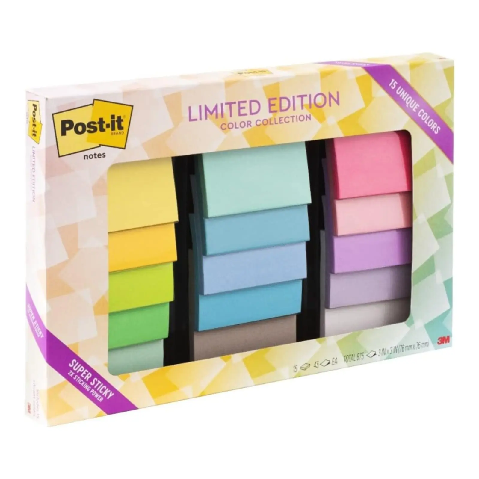 Post-it Super Sticky Notes 15 Pack, 3x3 Self-Stick Note Pads, 2X Sticking Power, Bright Color Memo Notes for Office, School, Classroom, Study, Home Organization & Productivity