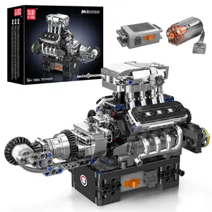Mould King 10206 V8 Engine Building Blocks Sets, V8 Engine Model kit That Run, Build Your Own STEM Model Engine, 8-Cylinder Car Engine Building Engineering Toys for Kids/Adults Collections(737+PCS)