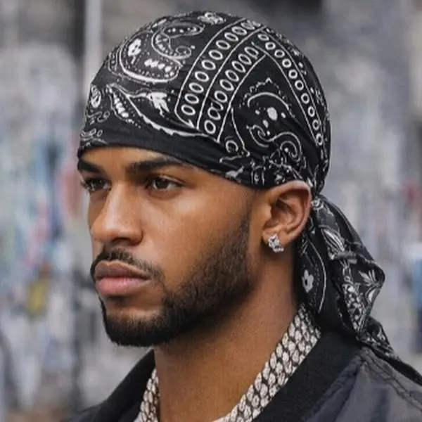 Durag Men's Paisley Satin Headwrap, Long Tail Bandana Style Durag for Urban Hip Hop, Tie Back Head Scarf for Casual Wear, Head Scarfs, Scarf For Hair, Tie Back Headwraps, Paisley Print, Smooth Fabric, Fashion Head Scarves
