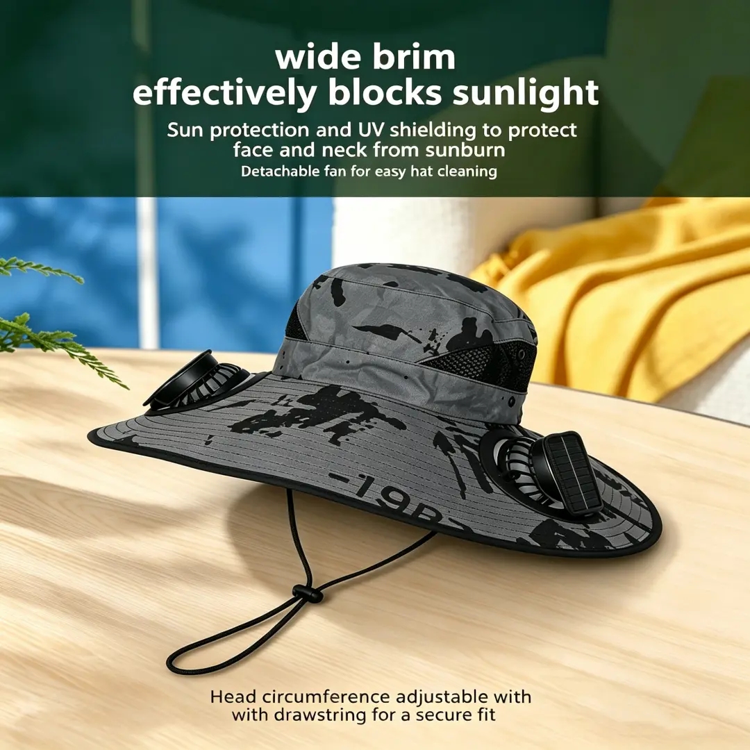 Dual Solar-Powered Cooling Sun Cap with Fan, Wide Brim Caps, Lightweight Breathable Sports Hat for Casual Outdoor Activities, Breathable Sun Hats, Outdoor Cap