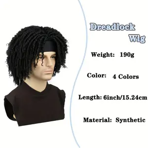Synthetic Dreadlock Wig with a 6-Inch Headband, Designed for Men, Featuring Braided Twists And Curly Hair for Everyday Wear