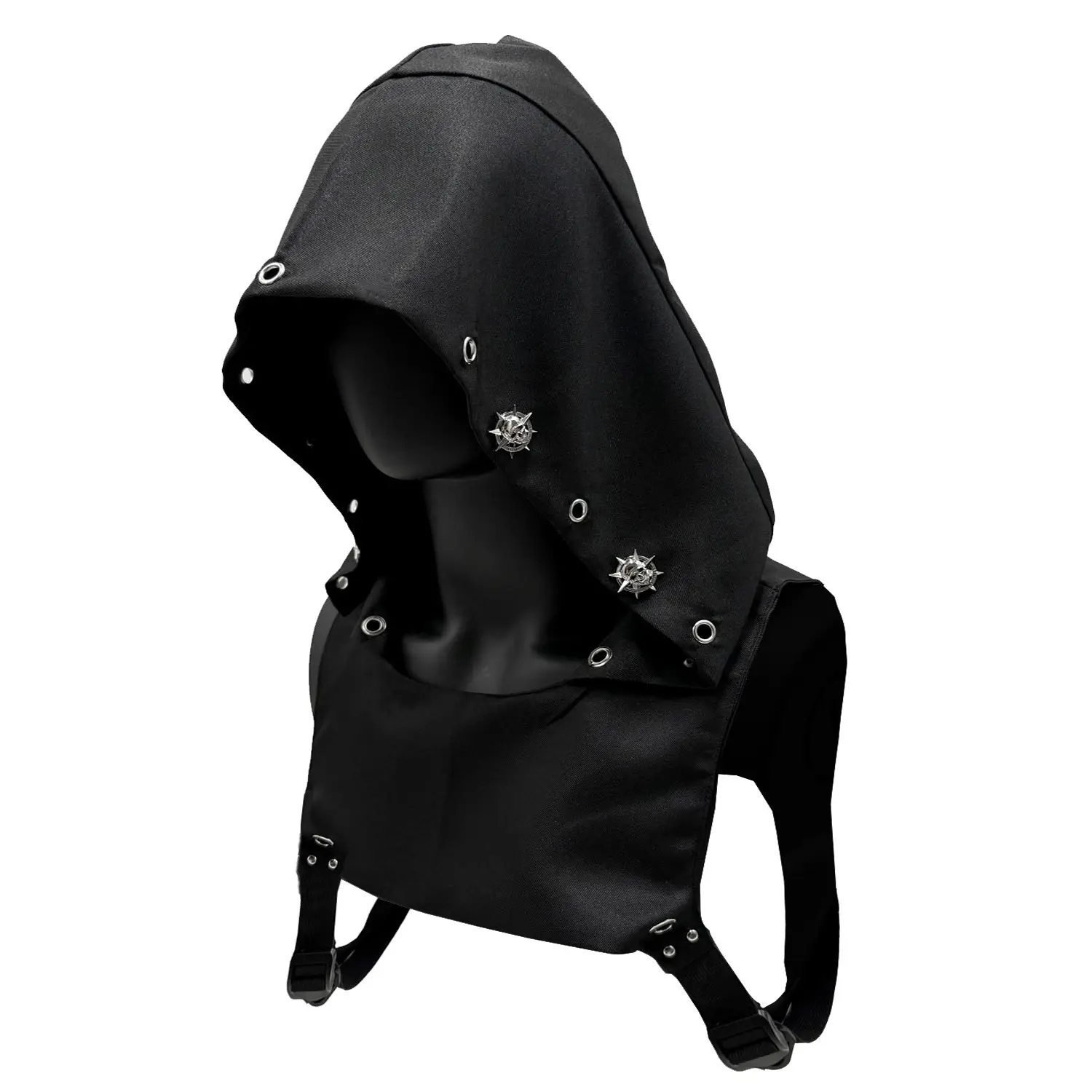 Women's Devil Skull Cyberpunk Rogue Aesthetic Cowl Hood Scarf - Buckle, Straps, Metallic-Accent Fabric Neck Warmer Costume Cape Hat